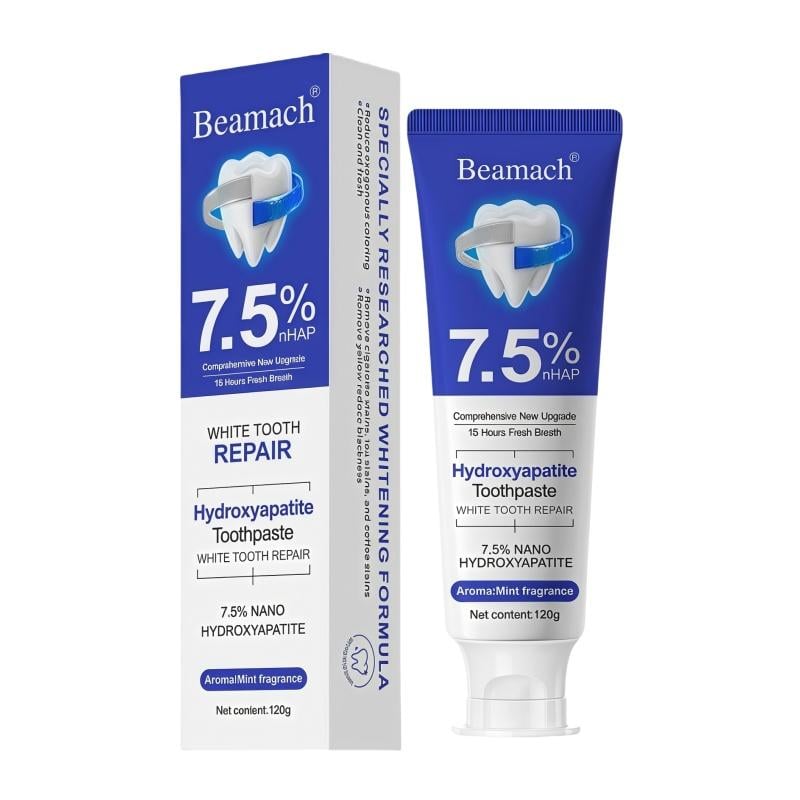 Beamach Hydroxyapatite Toothpaste 7.5% for Enamel Repair & Teeth Whitening Refreshing Flavor Fluorid