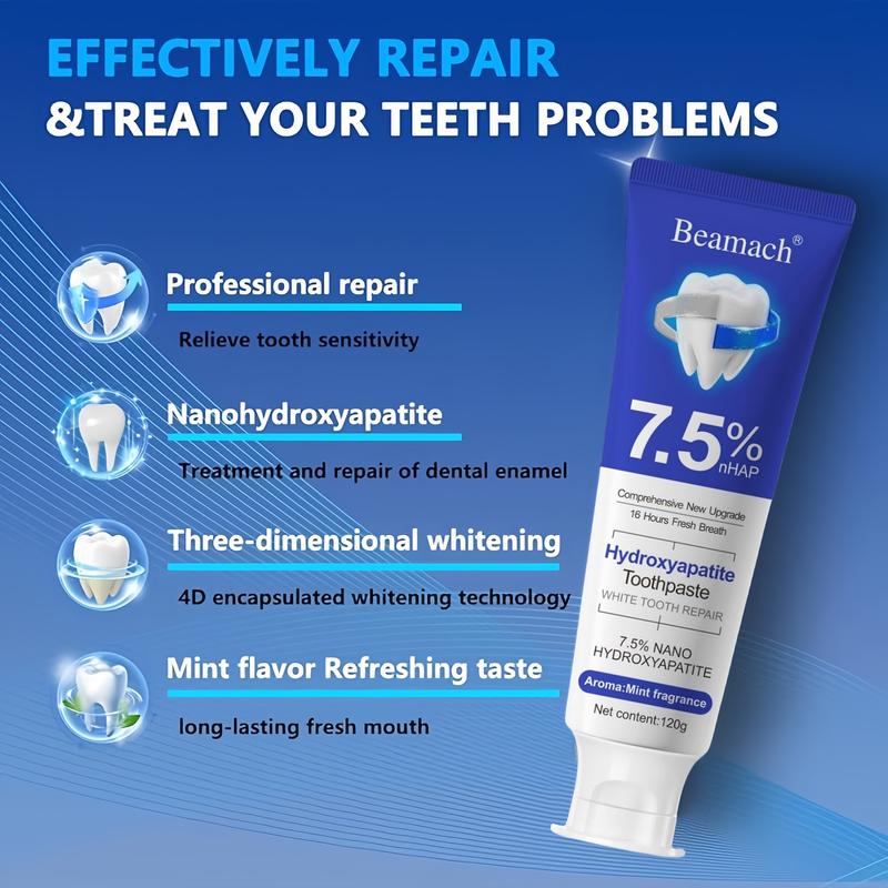 Beamach Hydroxyapatite Toothpaste 7.5% for Enamel Repair & Teeth Whitening Refreshing Flavor Fluorid